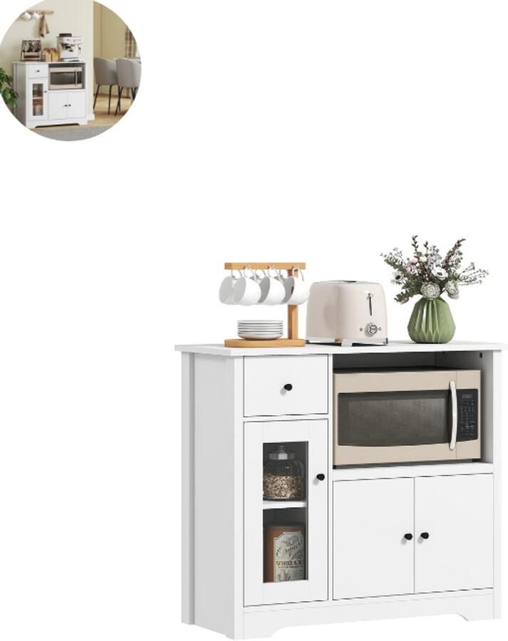 GranMaison Magnetronkast Keukenkast Keukenrek Staand Ovenkast 80 x 35 x 72 2 cm Organizers Dubbele Draagplank Aanrecht Organiser Wit