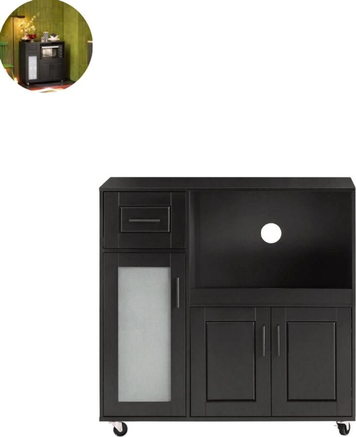 GranMaison Magnetronkast Keukenkast Keukenrek Staand Ovenkast 88.5L x 40B x 89H cm Organizers Dubbele Draagplank Aanrecht Organiser Zwart