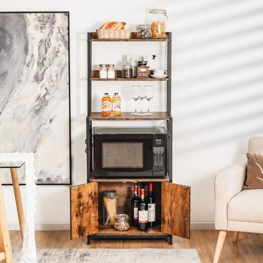 GranMaison Magnetronkast Keukenkast Keukenrek Staand Ovenkast Rek 60 x 40 x 150 cm Organizers Dubbele Draagplank Aanrecht Organiser