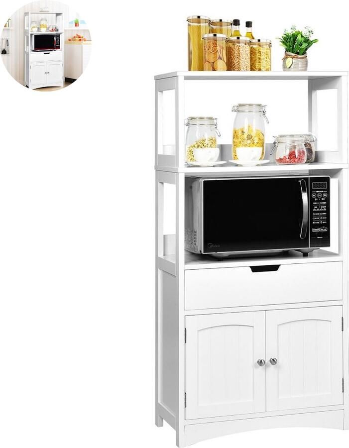 GranMaison Magnetronkast Keukenkast Keukenrek Staand Ovenkast Rek 60x32 5x112 cm Organizers Dubbele Draagplank Aanrecht Organiser