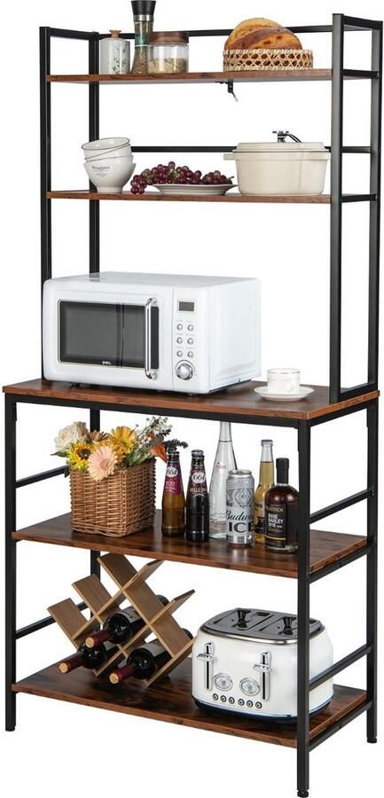 GranMaison Magnetronkast Keukenkast Keukenrek Staand Ovenkast Rek 80 x 40 x 170 cm Organizers Dubbele Draagplank Aanrecht Organiser