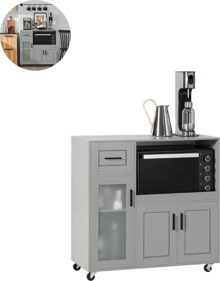 GranMaison Magnetronkast Keukenkast Keukenrek Staand Ovenkast Rek 89 x 40 x 89 cm Organizers Dubbele Draagplank Aanrecht Organiser