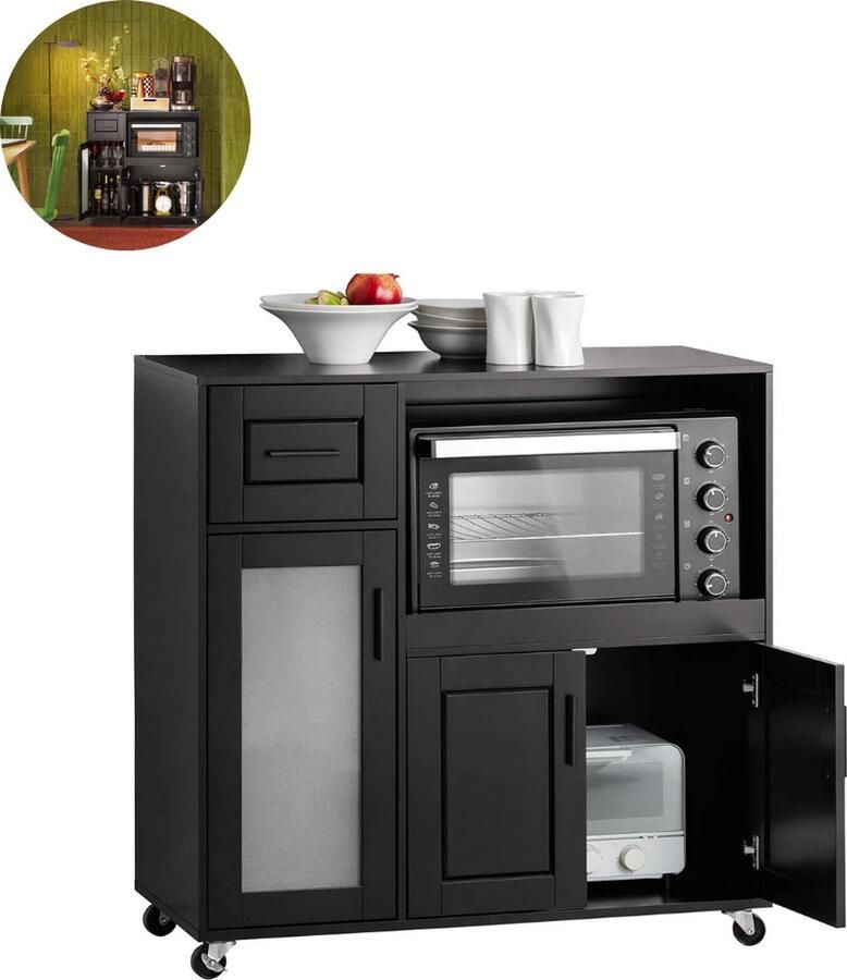 GranMaison Magnetronkast Keukenkast Keukenrek Staand Ovenkast Rek 89 x 40 x 89 cm Organizers Dubbele Draagplank Aanrecht Organiser - Foto 2