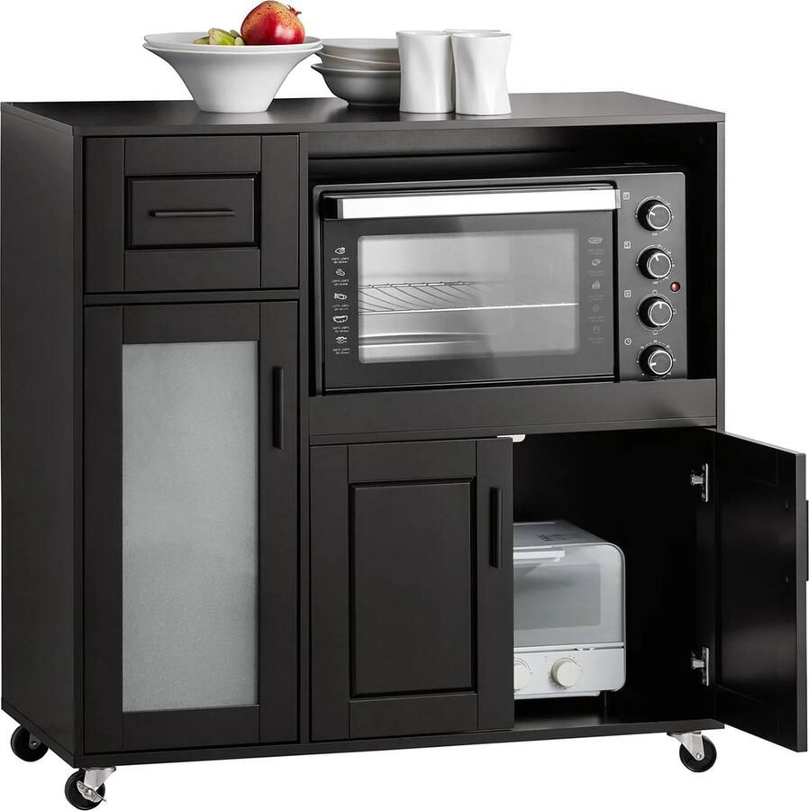 GranMaison Magnetronkast Keukenkast Keukenrek Staand Ovenkast Rek 89 x 40 x 89 cm Organizers Dubbele Draagplank Aanrecht Organiser