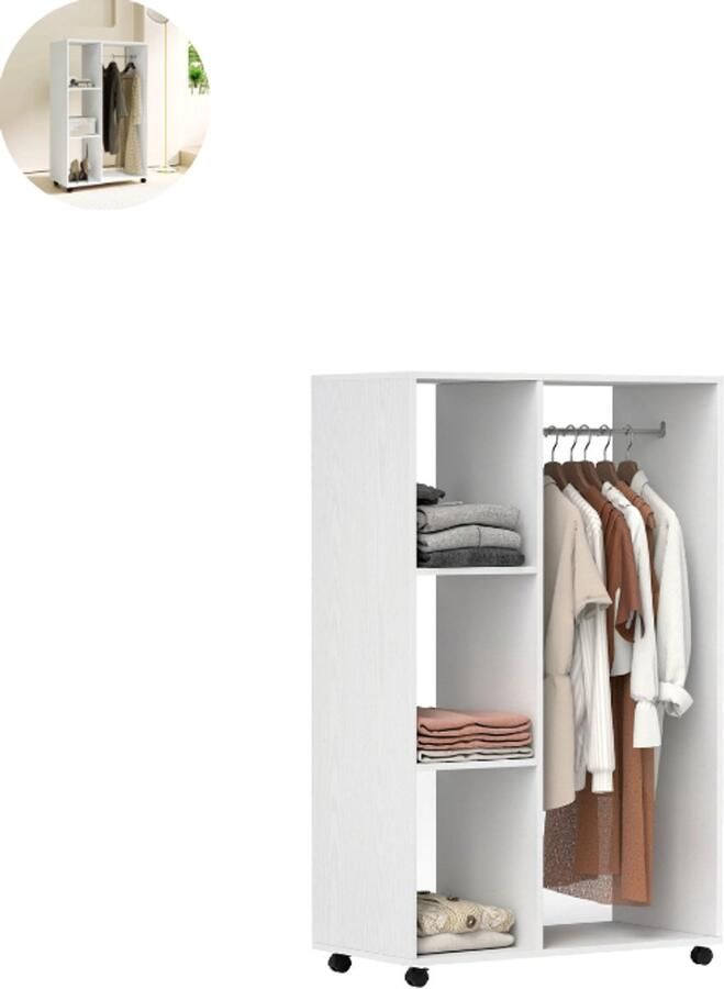 GranMaison Open Kledingkast Slaapkamer Kledingkasten Ladekasten Kledingrek Dressing Kasten Organizer Metaal Wit