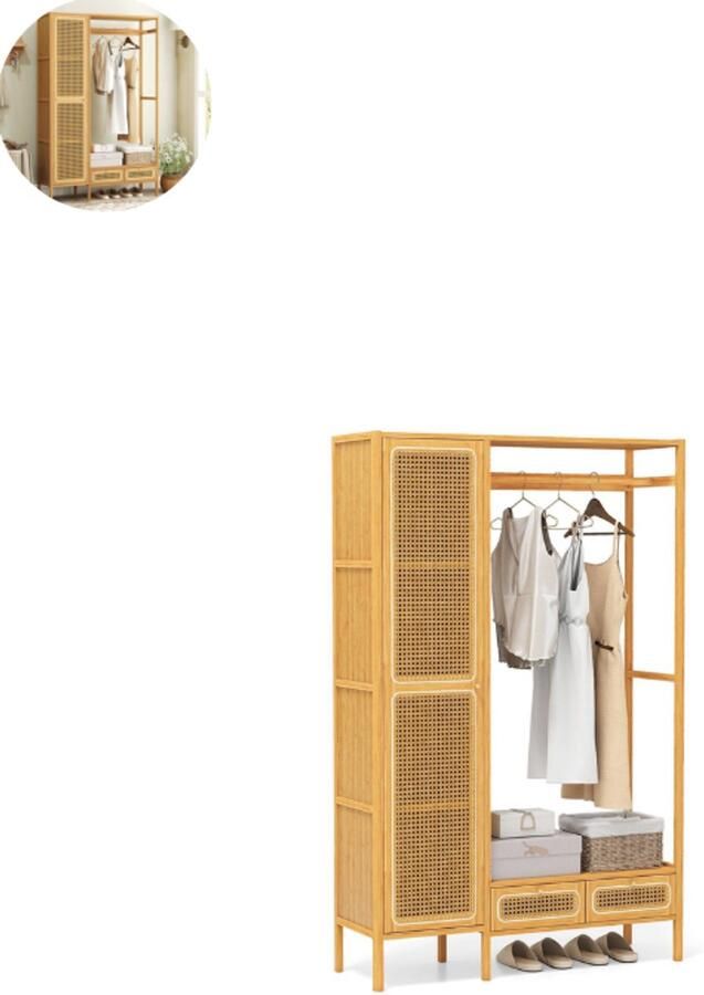 GranMaison Open Kledingkast Slaapkamer Kledingkasten Ladekasten Kledingrek Dressing Kasten Organizer Bamboe Natuurlijk