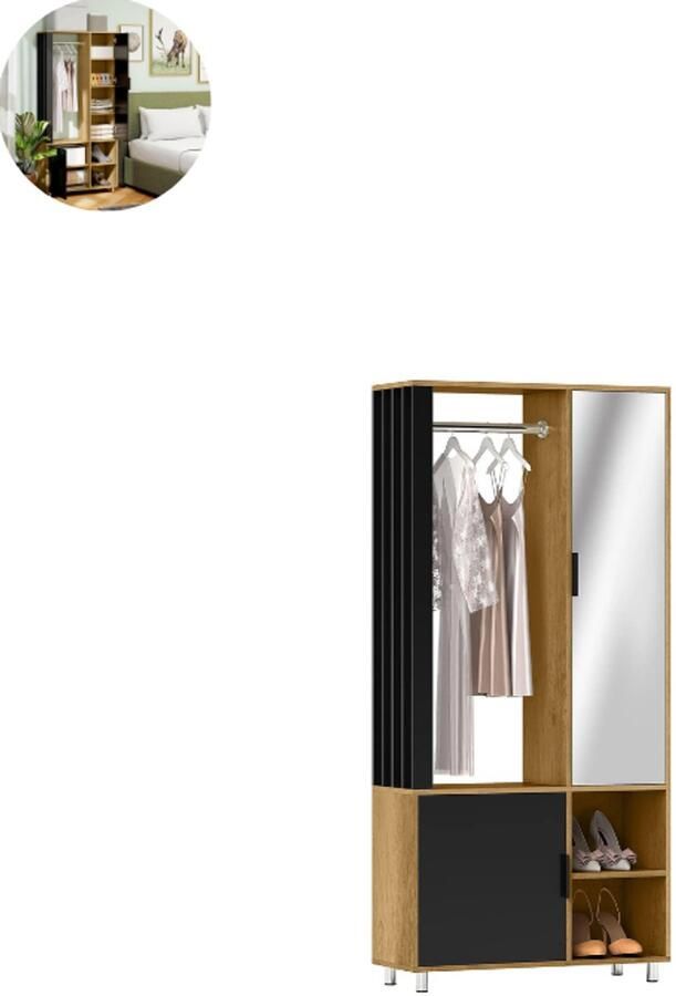 GranMaison Open Kledingkast Slaapkamer Kledingkasten Ladekasten Kledingrek Dressing Kasten Organizer Bamboe Zwart