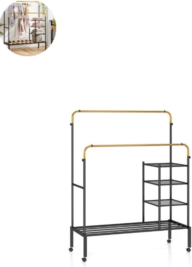 GranMaison Open Kledingkast Slaapkamer Kledingkasten Ladekasten Kledingrek Dressing Kasten Organizer Staal Zwart