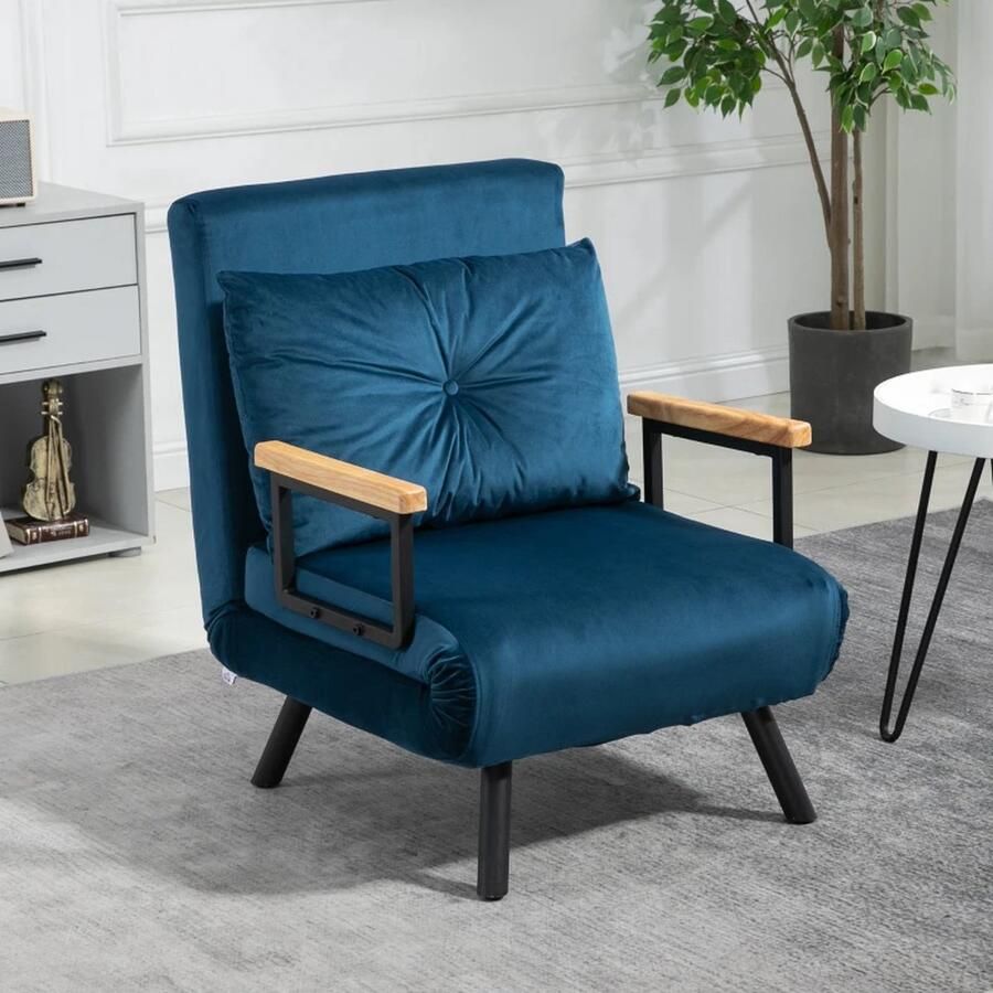 GranMaison Slaapstoel Uitklapbaar Slaapbank Logeerbed Zetelbed Slaapfauteuil Vouwbed 1 persoons Zeer comfortabel Blauw