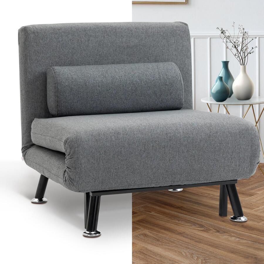 GranMaison Slaapstoel Uitklapbaar Slaapbank Logeerbed Zetelbed Slaapfauteuil Vouwbed 1 persoons Zeer comfortabel Grijs