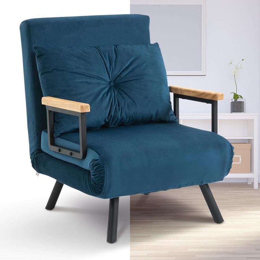 GranMaison Slaapstoel Uitklapbaar Slaapbank Logeerbed Zetelbed Slaapfauteuil Vouwbed 1 persoons Zeer comfortabel Blauw - Foto 2