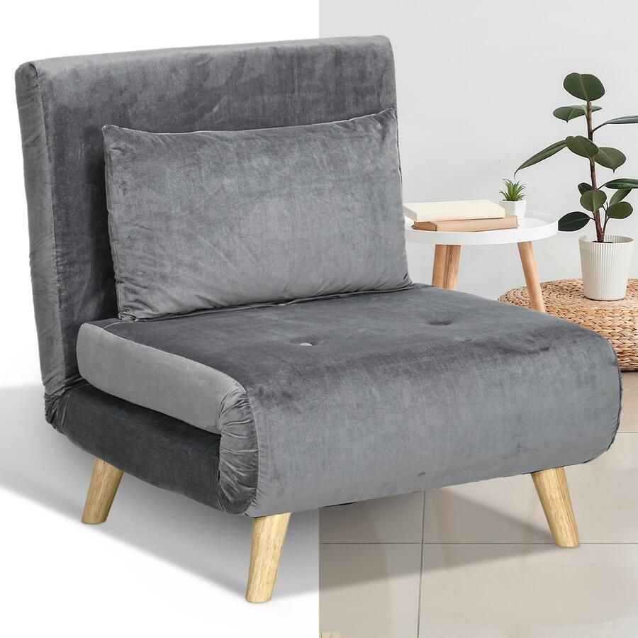 GranMaison Slaapstoel Uitklapbaar Slaapbank Logeerbed Zetelbed Slaapfauteuil Vouwbed 1 persoons Zeer comfortabel Grijs - Foto 2