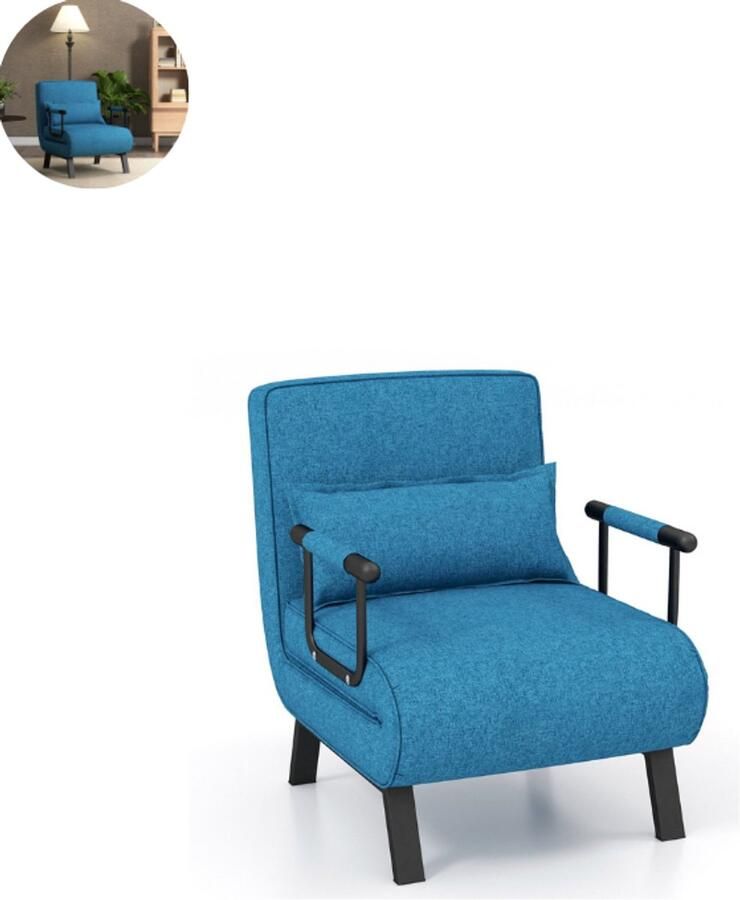 GranMaison Slaapstoel Uitklapbaar Slaapbank Logeerbed Zetelbed Slaapfauteuil Vouwbed 1 persoons Zeer comfortabel Blauw
