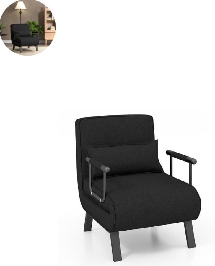 GranMaison Slaapstoel Uitklapbaar Slaapbank Logeerbed Zetelbed Slaapfauteuil Vouwbed 1 persoons Zeer comfortabel Zwart