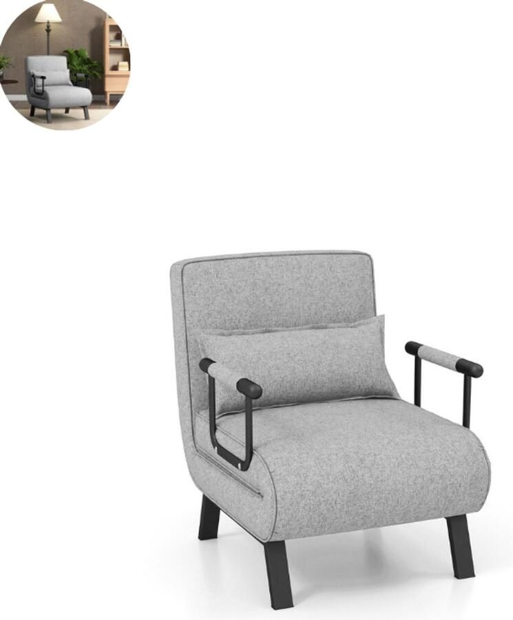 GranMaison Slaapstoel Uitklapbaar Slaapbank Logeerbed Zetelbed Slaapfauteuil Vouwbed 1 persoons Zeer comfortabel Lichtgrijs