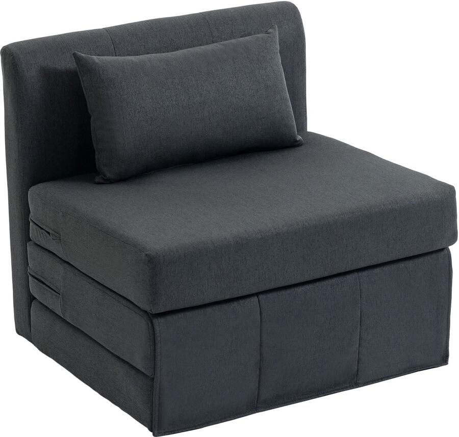 GranMaison Slaapstoel Uitklapbaar Slaapbank Logeerbed Zetelbed Slaapfauteuil Vouwbed 1 persoons Zeer comfortabel Donkergrijs - Foto 4
