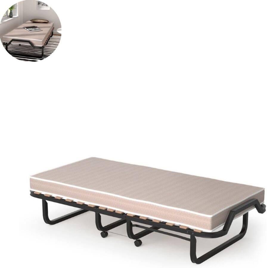 GranMaison Vouwbed Opklapbed Logeerbed Zetelbed Logeermatras 1 persoons Metalen frame Beige