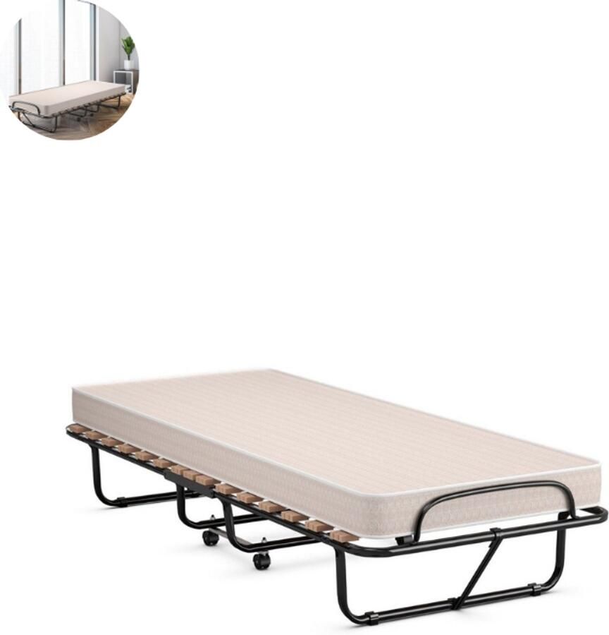 GranMaison Vouwbed Opklapbed Logeerbed Zetelbed Logeermatras 1 persoons Metalen frame Beige