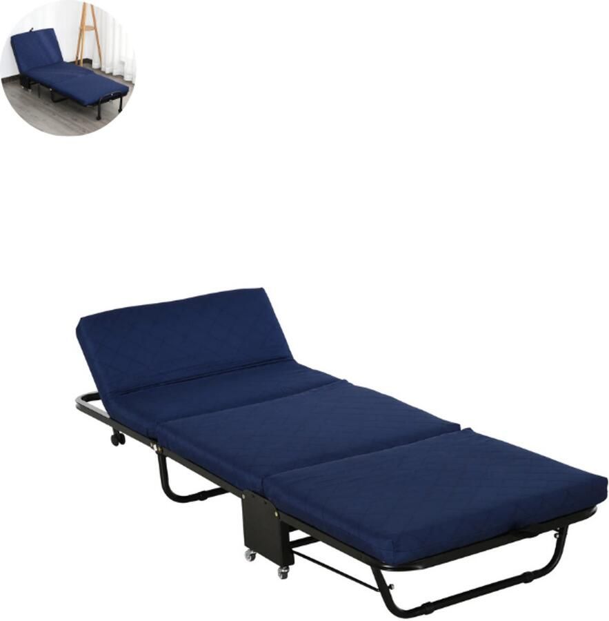 GranMaison Vouwbed Opklapbed Logeerbed Zetelbed Logeermatras 1 persoons Metalen frame Blauw