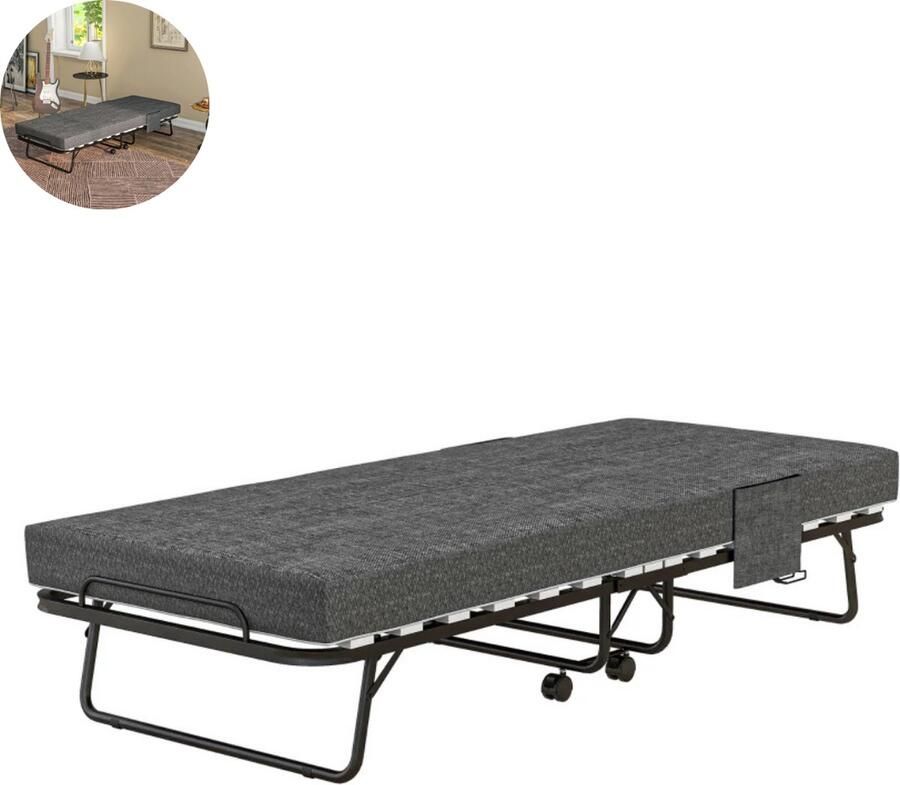 GranMaison Vouwbed Opklapbed Logeerbed Zetelbed Logeermatras 1 persoons Metalen frame Donkergrijs