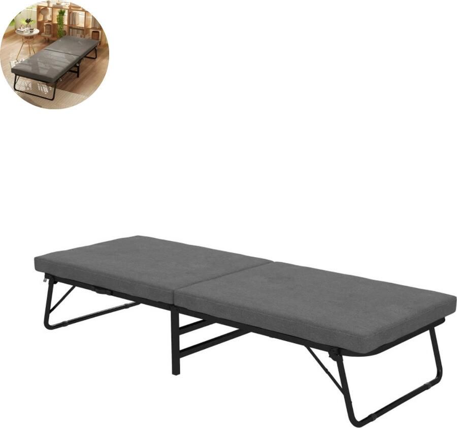 GranMaison Vouwbed Opklapbed Logeerbed Zetelbed Logeermatras 1 persoons Metalen frame Donkergrijs