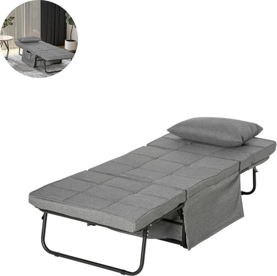 GranMaison Vouwbed Opklapbed Logeerbed Zetelbed Logeermatras 1 persoons Metalen frame Verstelbaar Grijs