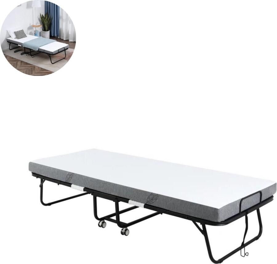 GranMaison Vouwbed Opklapbed Logeerbed Zetelbed Veldbed Kampeerbed Logeermatras 1 persoons Metalen frame