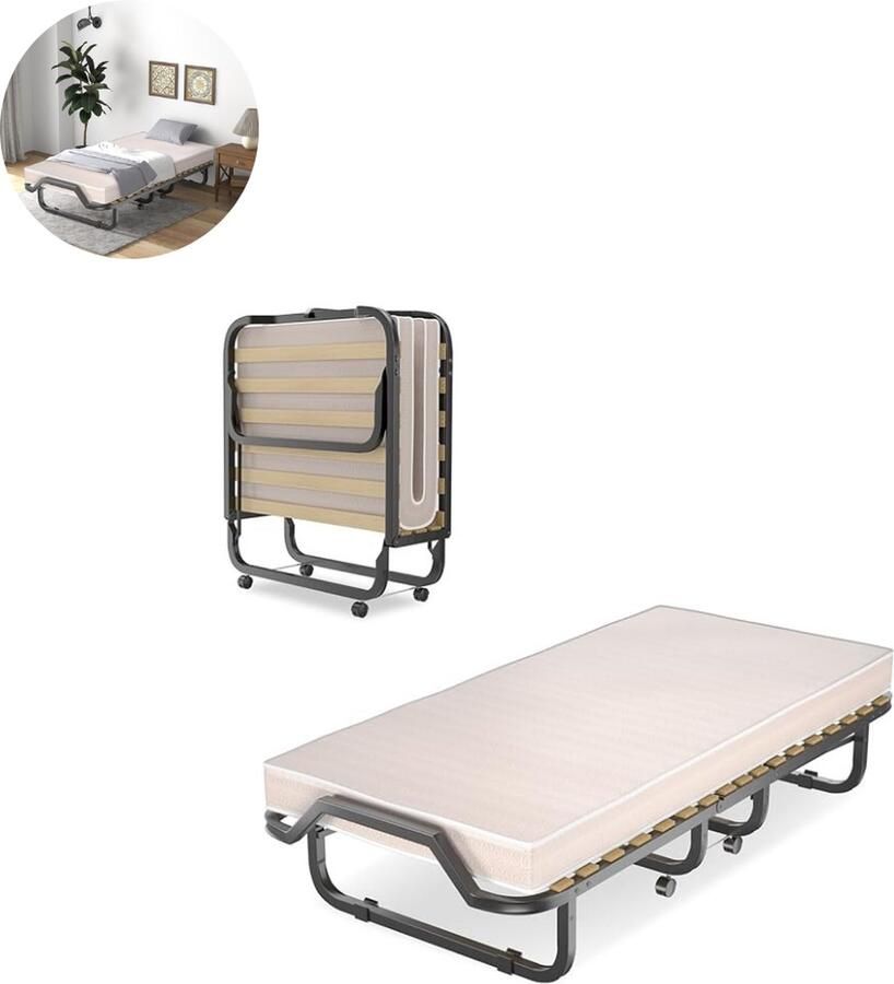 GranMaison Vouwbed Opklapbed Logeerbed Zetelbed Veldbed Kampeerbed Logeermatras 1 persoons Metalen frame