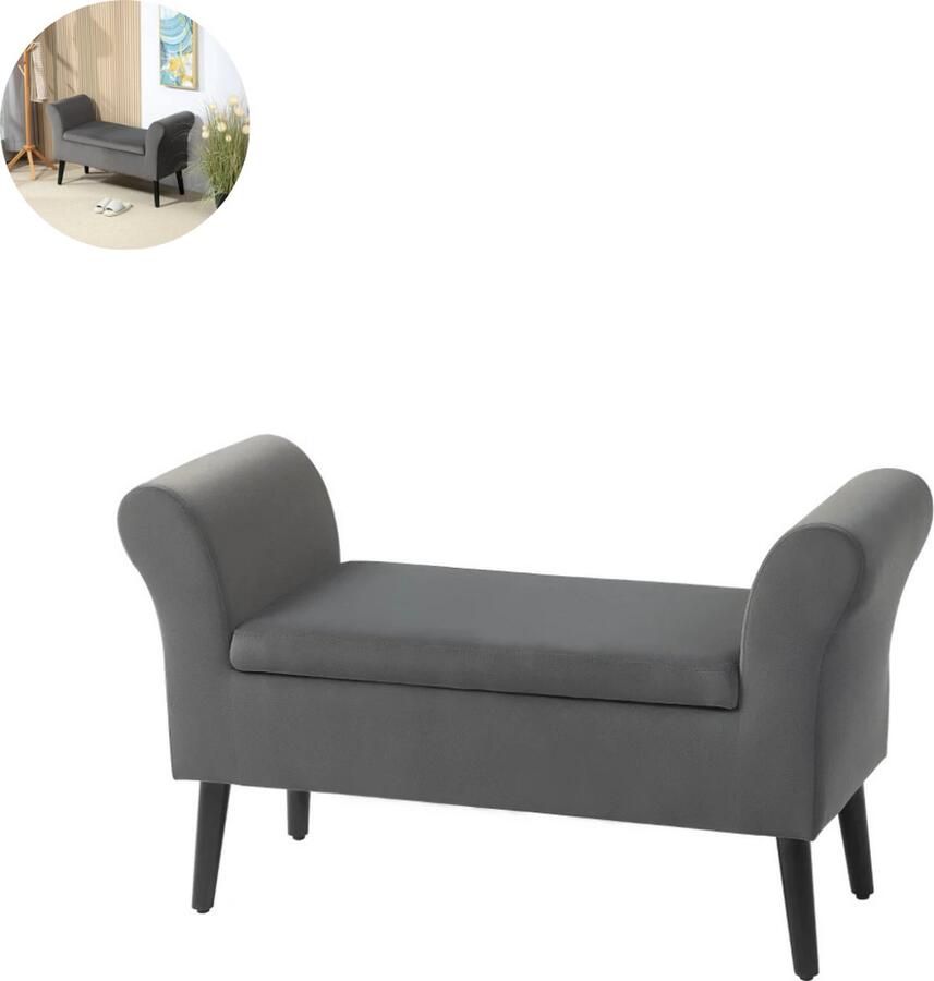 GranMaison Zitbank Met Opbergruimte Hocker Opbergbank Bank met Armleuningen Halbankje Opklapbaar Deksel Zachte Zitting 111 5x41x65 cm Grijs