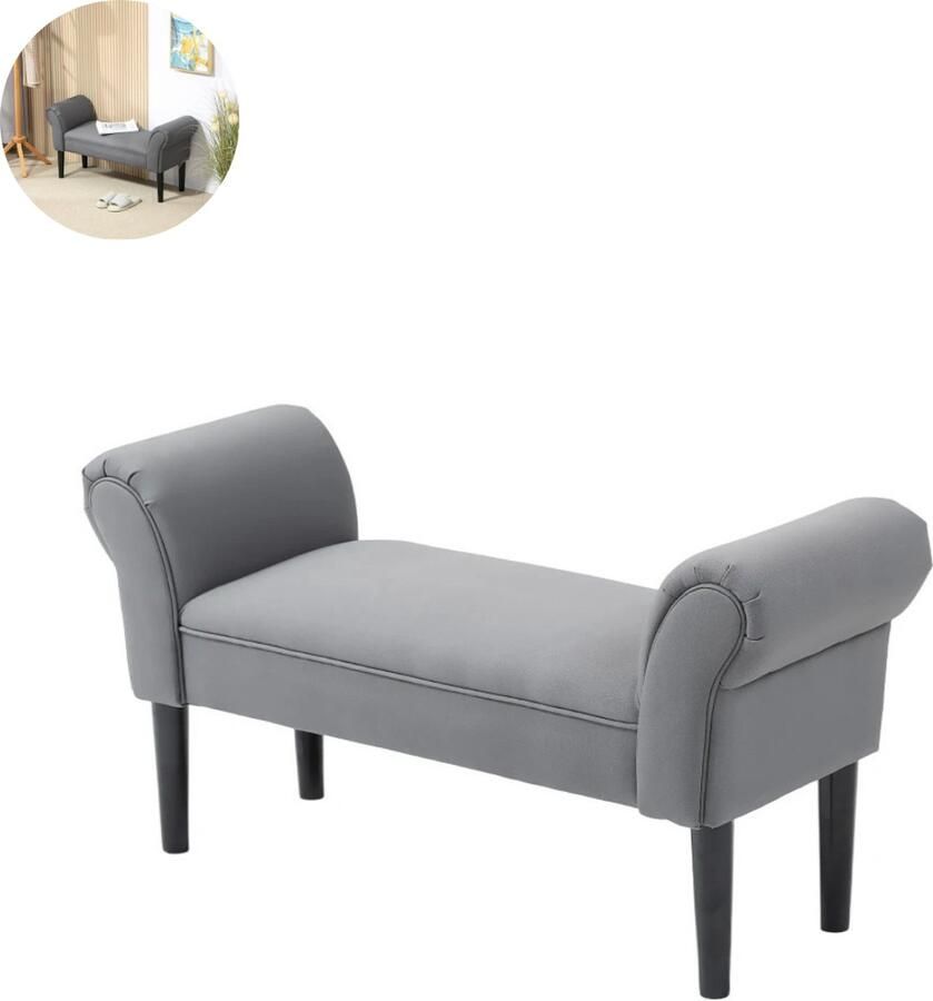 GranMaison Zitbank Met Opbergruimte Hocker Opbergbank Bank met Armleuningen Halbankje Opklapbaar Deksel Zachte Zitting 102x36x51 cm Grijs