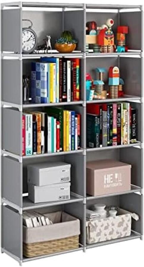 Gravora 6-laags opbergkast met stoffen achterwand 10 vakken organisator voor woonkamer en slaapkamer