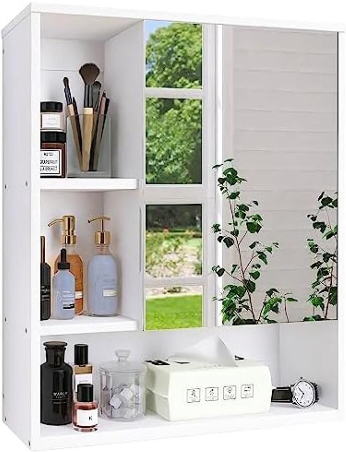 Gravora Badkamerspiegelkast Wandmontage Ruimtebesparend Opbergkastje met Spiegel