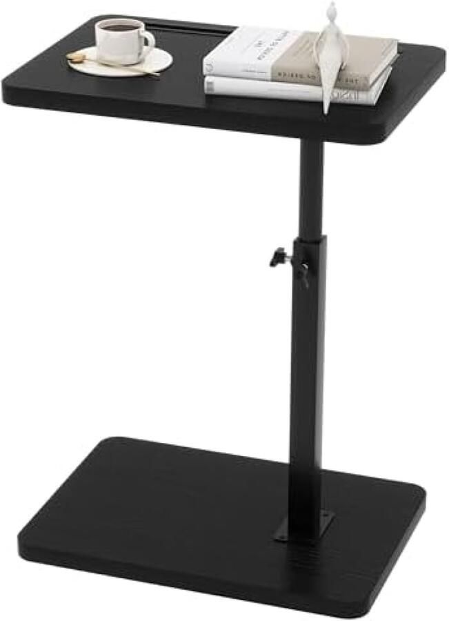 Gravora C-vormige verstelbare bijzettafel met draaibaar blad Zwart