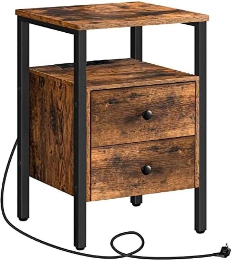 Gravora Multifunctioneel Nachtkastje met Oplaadstation en Opbergruimte