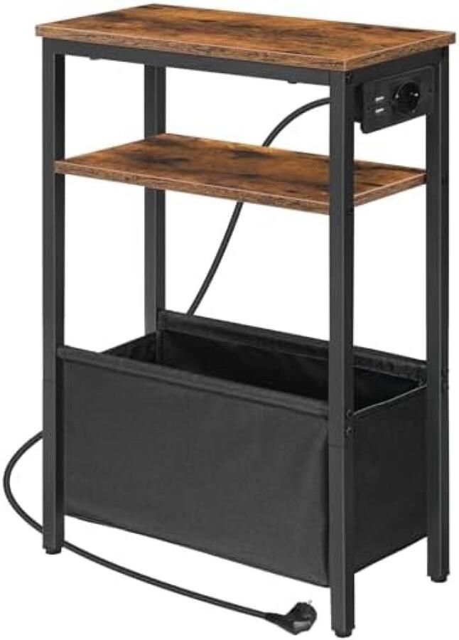 Gravora Multifunctionele Bijzettafel met Oplaadstation en Opbergplanken