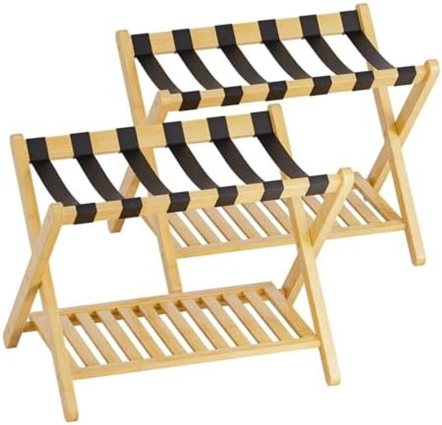 Gravora Opvouwbaar Bagagerek met Dubbele Plank Stevig Bamboe Design