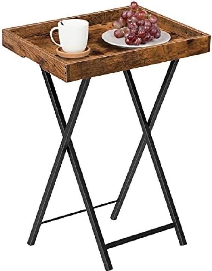 Gravora Opvouwbare Bijzettafel met Afneembaar Dienblad Ruimtebesparend Meubel
