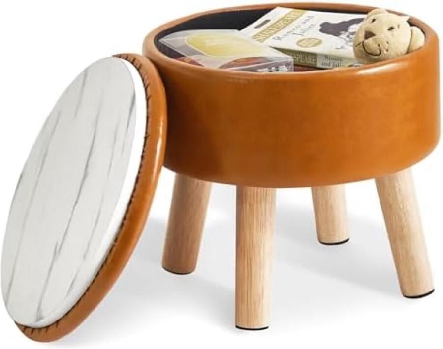 Gravora Ronde Opbergpoef Multifunctionele Voetenbank met Zachte Zitting