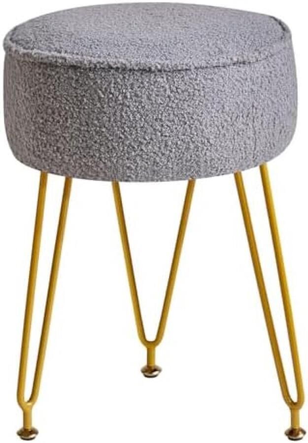 Selbro Teddy Velvet Ronde Voetsteun Kruk Ottomaanse Make-up Vanity Kruk Bijzettafel Fluwelen Kaptafel Zitting Poef Bank Kruk voor Woonkamer Slaapkamer Grijs WBD009G