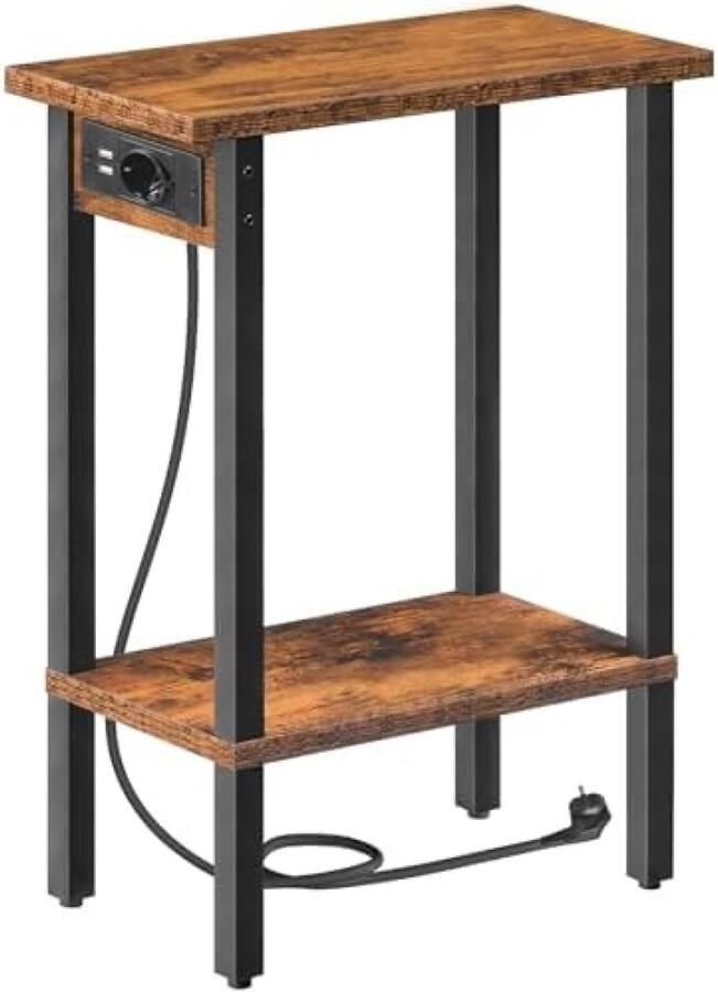 Gravora Slanke Bijzettafel met Oplaadmogelijkheid en Dubbele Planken