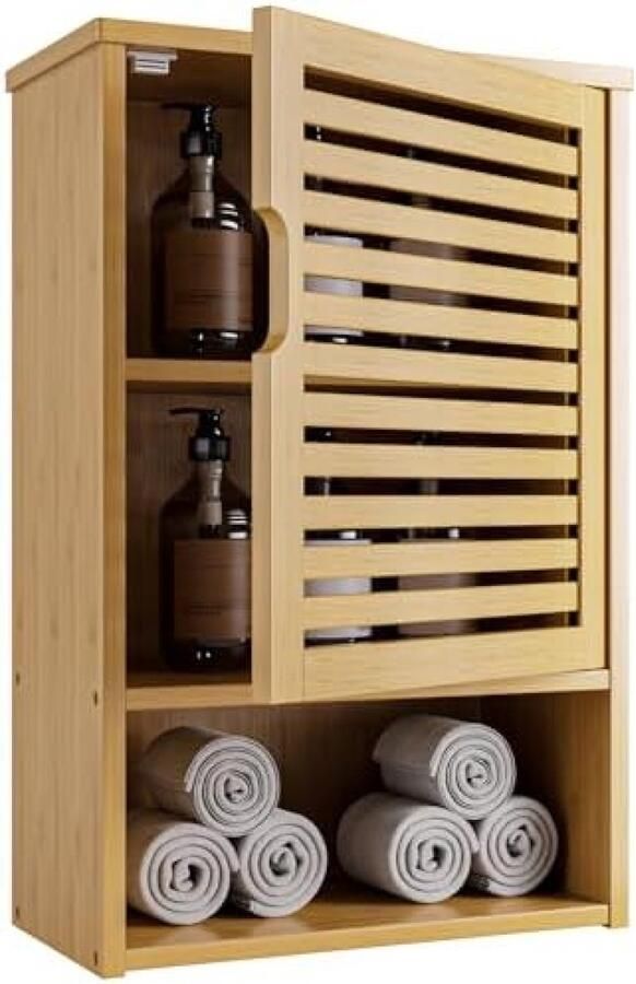 PolkaHome Badkamer Wandkastje Duurzaam Bamboe Opbergkastje met Verstelbare Planken