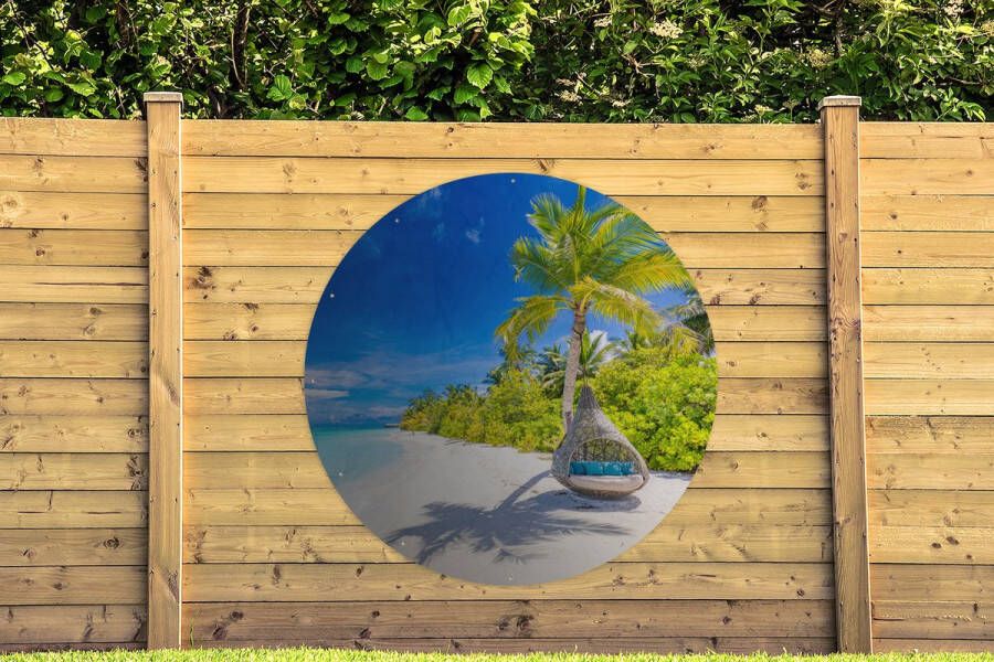 GreatGardenPosters Tuincirkel Strand Palm Hangstoel 150x150 cm Ronde Tuinposter Buiten