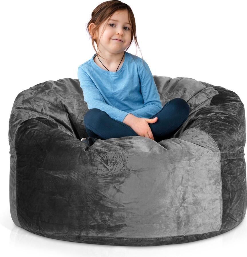 Green Bean Grean Bean Jumbo Max reuzenzitzak met memory foam vlokkenvulling – XXL zitzak van zacht velours in 3ft (105x65cm) donkergrijs – wasbare en comfortabele lounge zitzak voor binnen