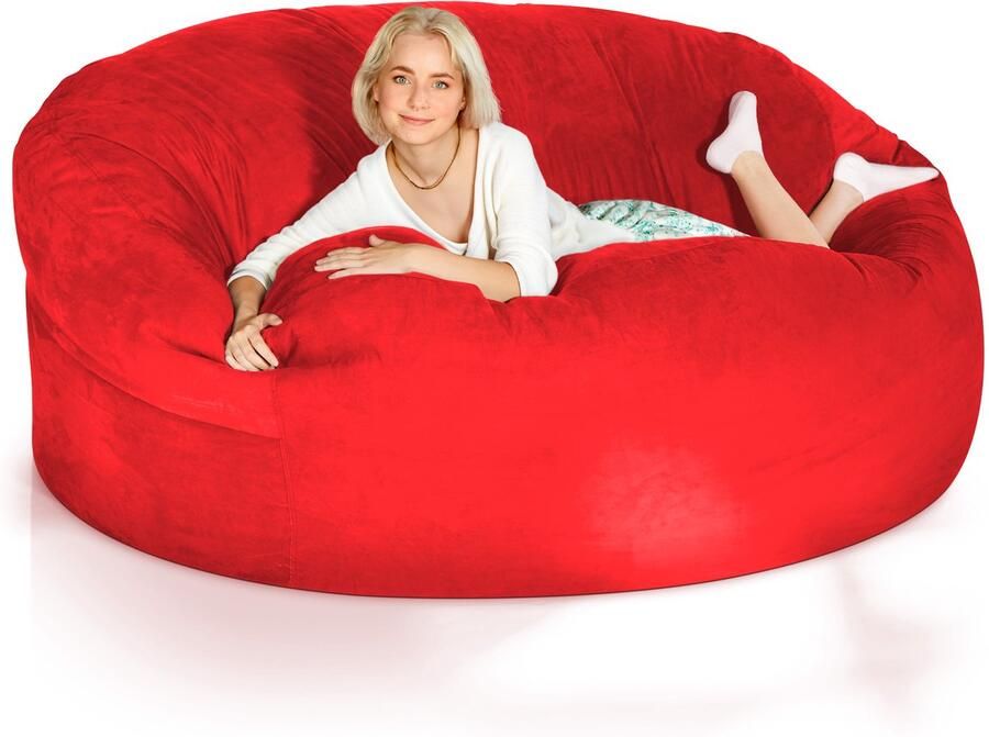 Green Bean Grean Bean Jumbo Max reuzenzitzak met memory foam vlokkenvulling – XXL zitzak van zacht velours in 6ft (180x120cm) rood – wasbare en comfortabele lounge zitzak voor binnen