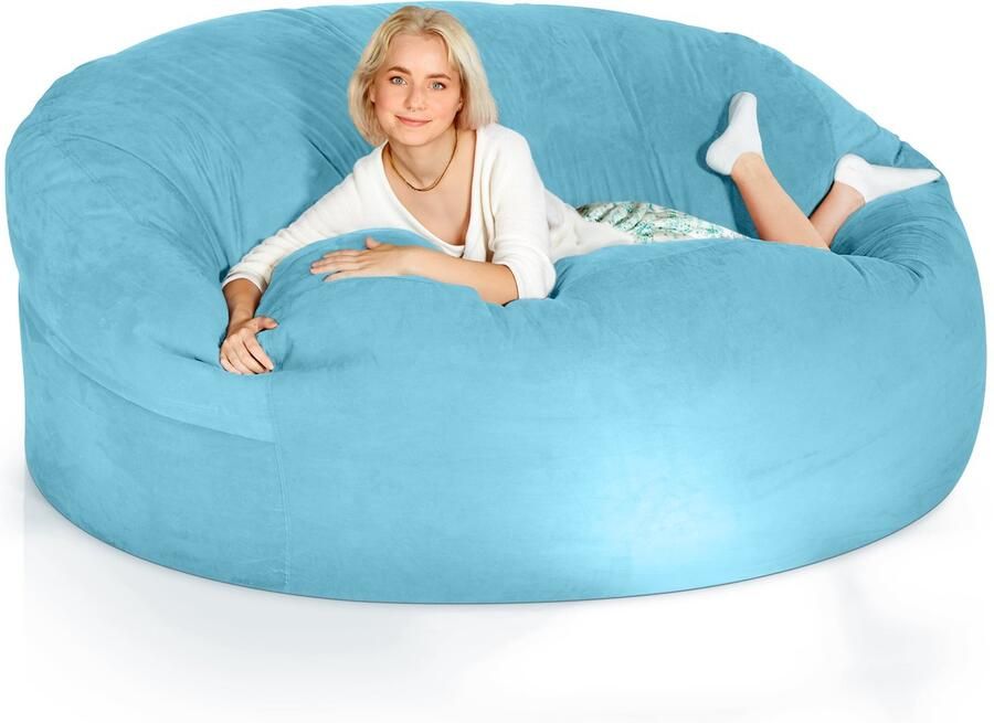 Green Bean Grean Bean Jumbo Max reuzenzitzak met memory foam vlokkenvulling – XXL zitzak van zacht velours in 6ft (180x120cm) lichtblauw – wasbare en comfortabele lounge zitzak voor binnen