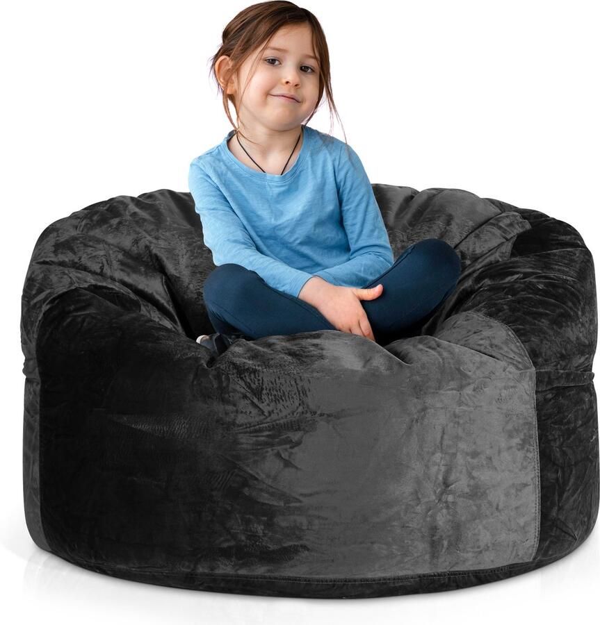 Green Bean Grean Bean Jumbo Max reuzenzitzak met memory foam vlokkenvulling – XXL zitzak van zacht velours in 3ft (105x65cm) zwart – wasbare en comfortabele lounge zitzak voor binnen