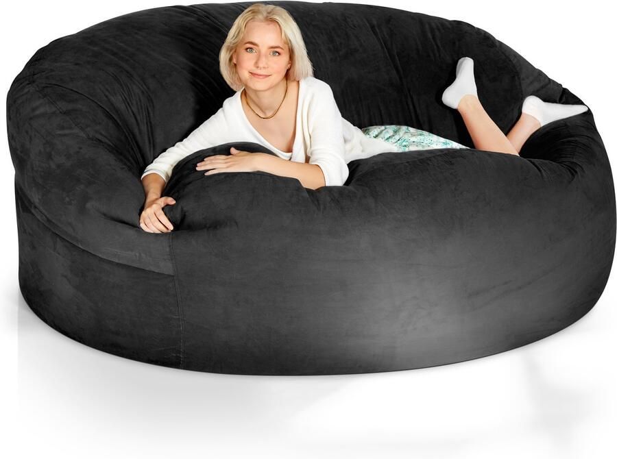 Green Bean Grean Bean Jumbo Max reuzenzitzak met memory foam vlokkenvulling – XXL zitzak van zacht velours in 6ft (180x120cm) zwart – wasbare en comfortabele lounge zitzak voor binnen