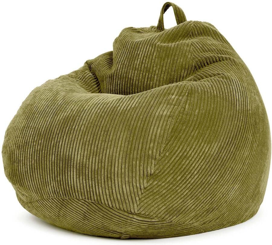 Green Bean Indoor Zitzak Scoop 90x110cm met EPS-korrelvulling Corduroy stof knuffelbaar zacht wasbaar Groen