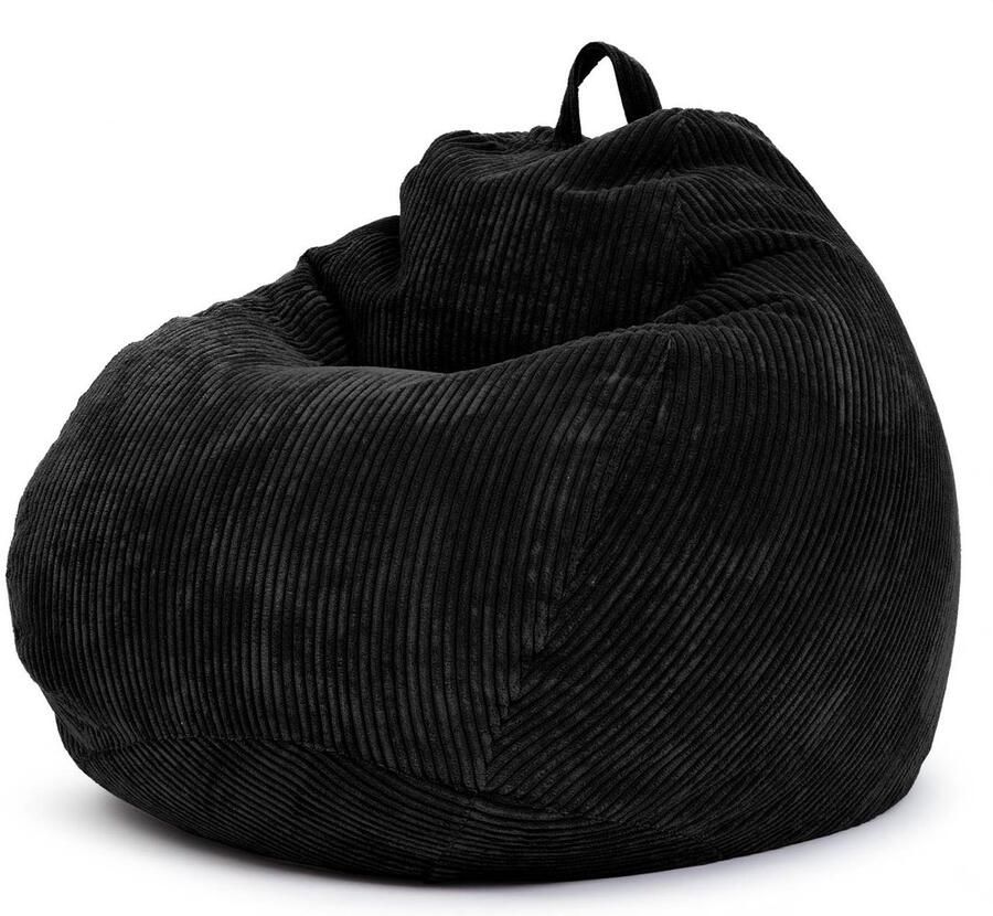 Green Bean Indoor Zitzak Scoop 90x110cm met EPS-korrelvulling Corduroy stof knuffelbaar zacht wasbaar Zwart
