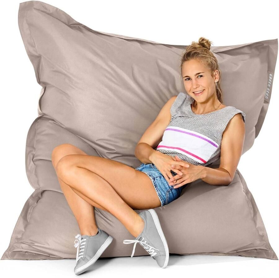 Green Bean Indoor Zitzak Square 140x180cm met 380 liter EPS-korrelvulling voor kinderen en volwassenen Donkerbeige